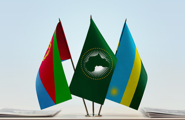 Flags of Eritrea African Union and Rwanda