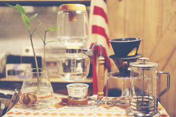 coffee cafe interior, vintage filter image