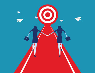 Business team people handshake and running to success target. Concept business vector illustration.