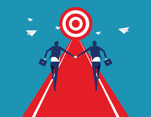 Business team people handshake and running to success target. Concept business vector illustration.