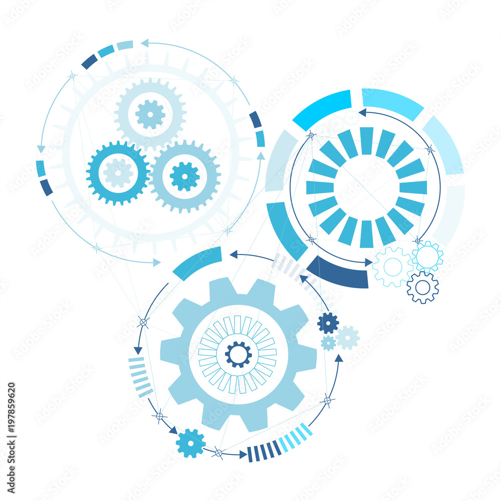 Poster abstract futuristic on light blue color background. vector illustration gear wheel, hexagons and cir