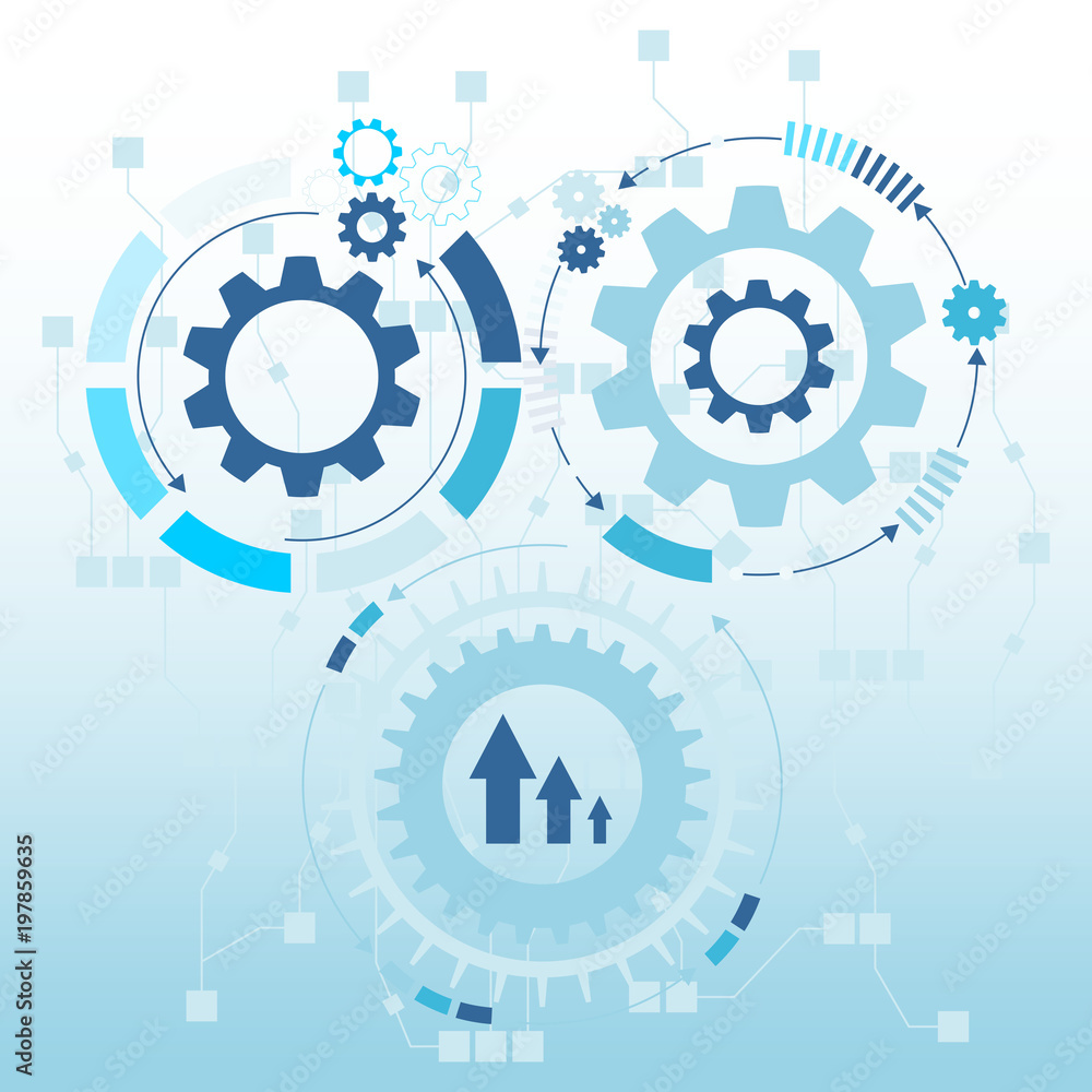 Poster abstract futuristic on light blue color background. vector illustration gear wheel, hexagons and cir