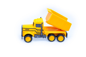 Toy Truck Isolated Close Up Industrial Car Machine Doing Construction on White Background