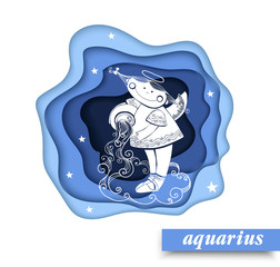 Aquarius. Paper art Aquarius of zodiac and horoscope concept, vector art and illustration.Children horoscope. vector