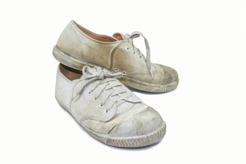 dirty shoe for sport isolated white background 