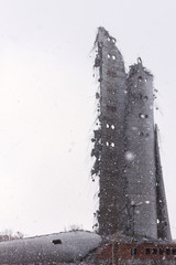 Demolition of abandoned television tower in Ekaterinburg in 24th of March 2018. remains of the destroyed tower
