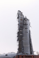 Demolition of abandoned television tower in Ekaterinburg in 24th of March 2018. remains of the...