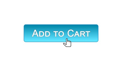 Add to cart web interface button clicked with mouse cursor, blue color design