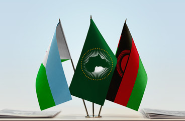 Flags of Djibouti African Union and Malawi