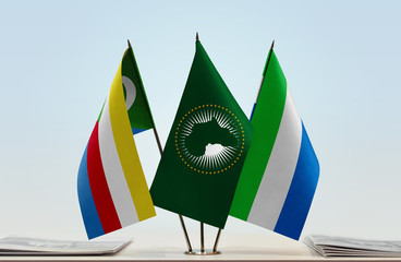 Flags of Comoros African Union and Sierra Leone