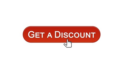 Get a discount web interface button clicked with mouse cursor, wine red color
