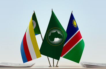 Flags of Comoros African Union and Namibia