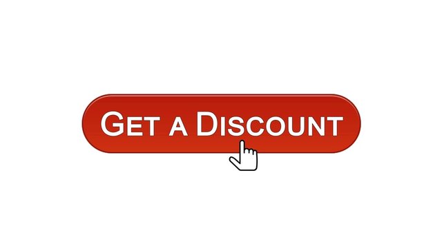 Get a discount web interface button clicked with mouse cursor, wine red color