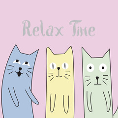 Cute cat family in relax time concept. Vector illustration.