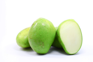 Green Mango Isolated White Background 