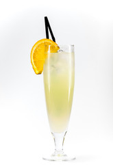  lemon cocktail, lemonade, with straws and umbrella on white background