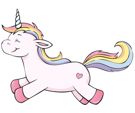 cute flying unicorn in rainbow colors