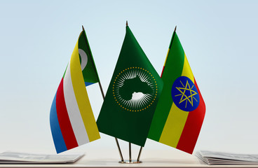Flags of Comoros African Union and Ethiopia