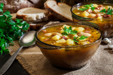 White bean soup with potatoes and bacon
