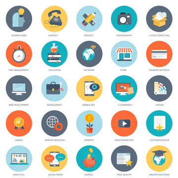 Business, finances and technology icon set. Flat vector illustration
