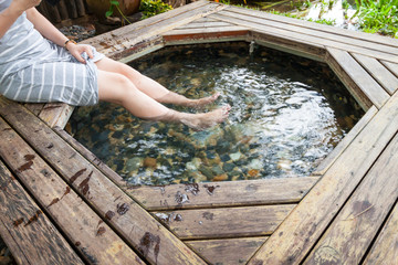 Foot spa in hot spring in Thailand
