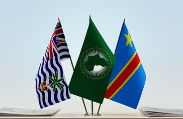 Flags of British Indian Ocean Territory African Union and Democratic Republic of the Congo (DRC, DROC, Congo-Kinshasa)