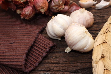 Herb ingredient of Tom Yum spicy soup Traditional Thai food cuisine on wood background