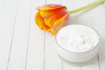 Cosmetic cream and tulip