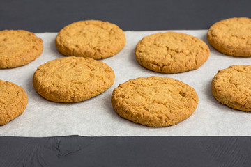 homemade baking. oatmeal sugar cookies on parchment paper.