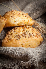 Fresh buns with sunflower seed.