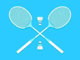 Сrossed badminton rackets and shuttlecock. Flat design. Vector illustration