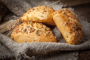 Fresh buns with sunflower seed.