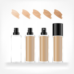 Foundation cream container isolated on white background. Cosmetic glass bottle (transparent). Beauty product package, vector illustration.