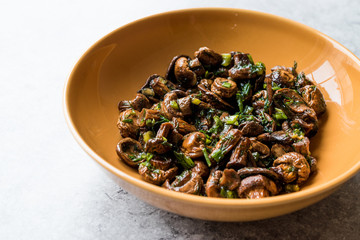 Homemade Cultivated Mushroom Salad with Dill and Green Onions