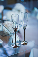 Wedding glasses at the registration Desk on-site ceremony.