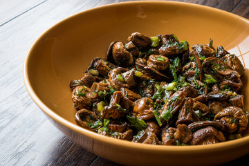 Homemade Cultivated Mushroom Salad with Dill and Green Onions