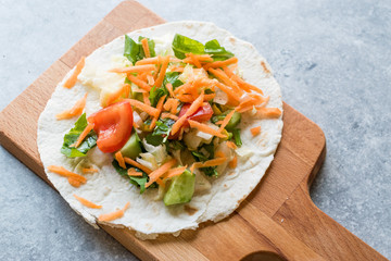 Homemade Vegetarian Tostadas with Salad and Polished Carrot Slices