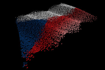 Tech particles composed of national flags, floating flags