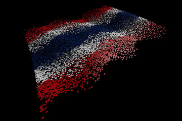 Tech particles composed of national flags, floating flags