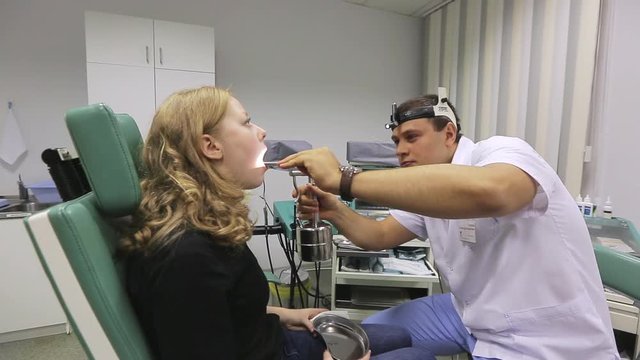 RUSSIA, MOSCOW - 15 SEPT 2017: Cryotherapy of the tonsils.