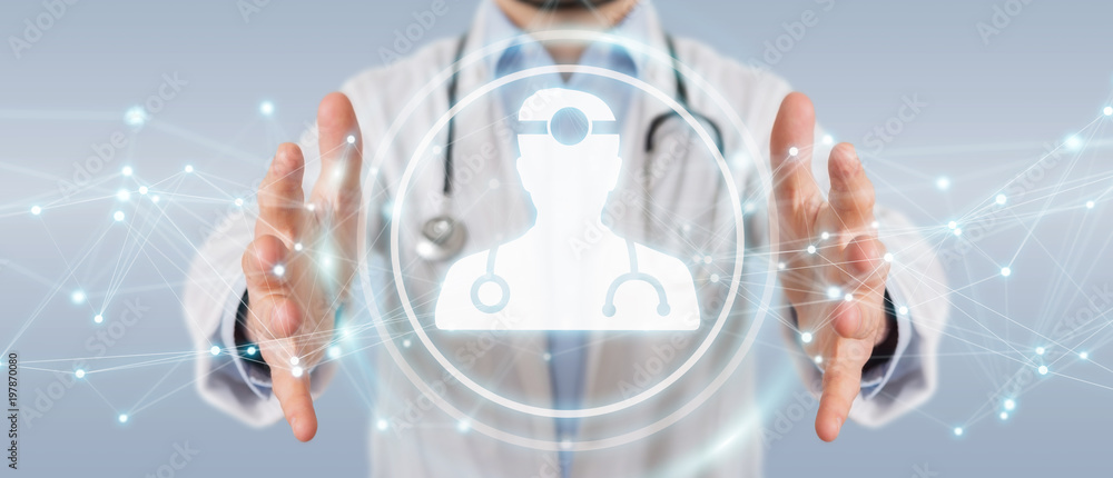 Poster doctor using digital medical futuristic interface 3d rendering