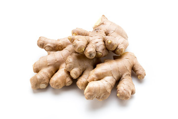 Ginger bio and lemon on white background.