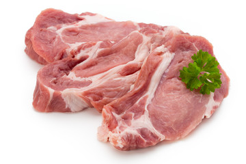 Meat pork slices isolated on the white background.