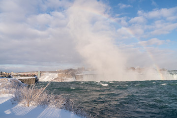Niagara Falls in Winter with rainbow