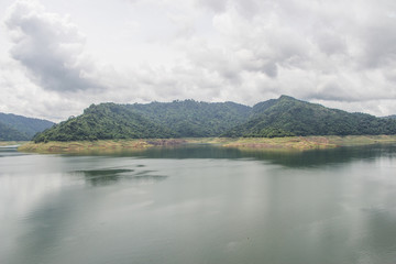 lake and mountains nature with blue sky