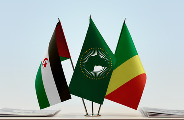 Flags of Sahrawi Arab Democratic Republic African Union and Republic of the Congo