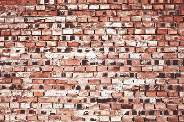 Brickwall lined with used brick, textured background with empty space for your designing