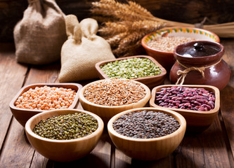 various cereals, seeds, beans and grains