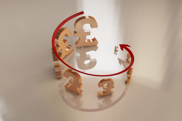 Financial financial failure, economic bankruptcy, downswing arrow