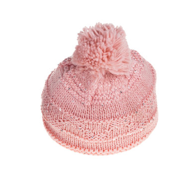 Pink knitted cap.